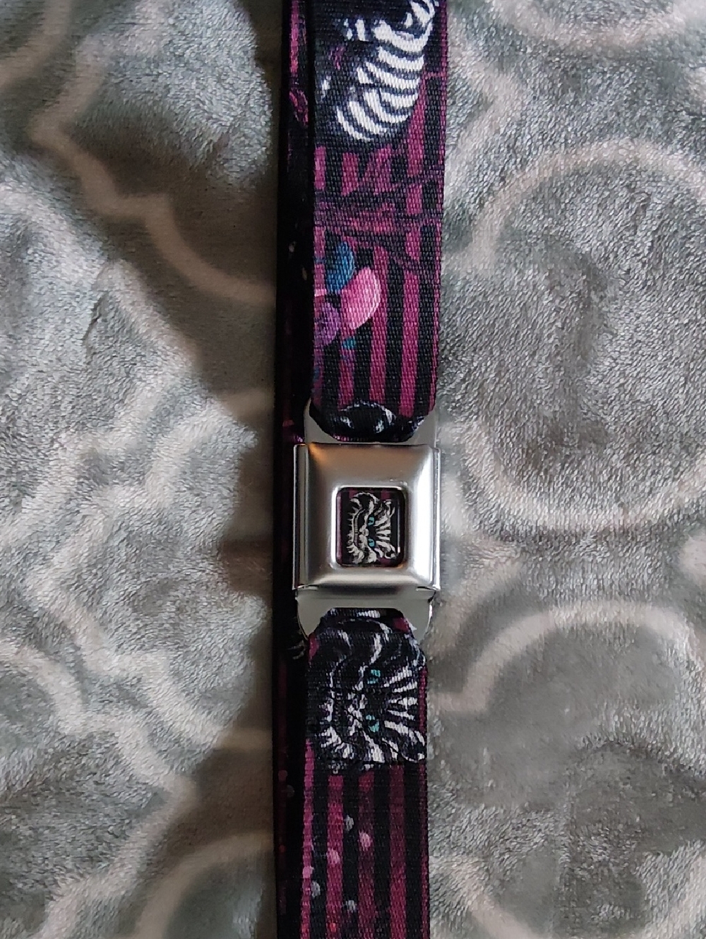 Buckle-Down Purple and Black Gothic Stripe Belt with Skeleton Motif